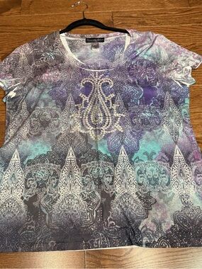 Women's Purple Paisley Tie Die Scoop Neck Top-XL
